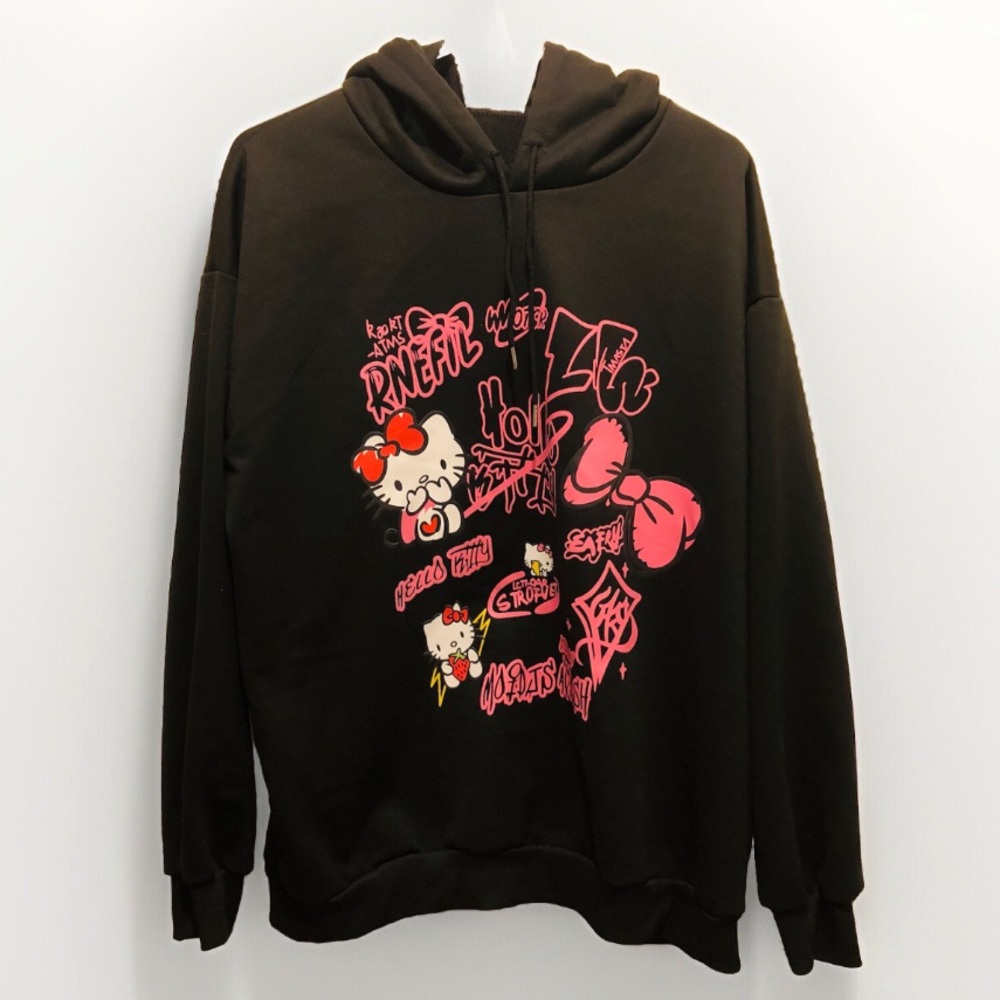 NEW Sanrio Hello Kitty Black Graffiti Hoodie - Large